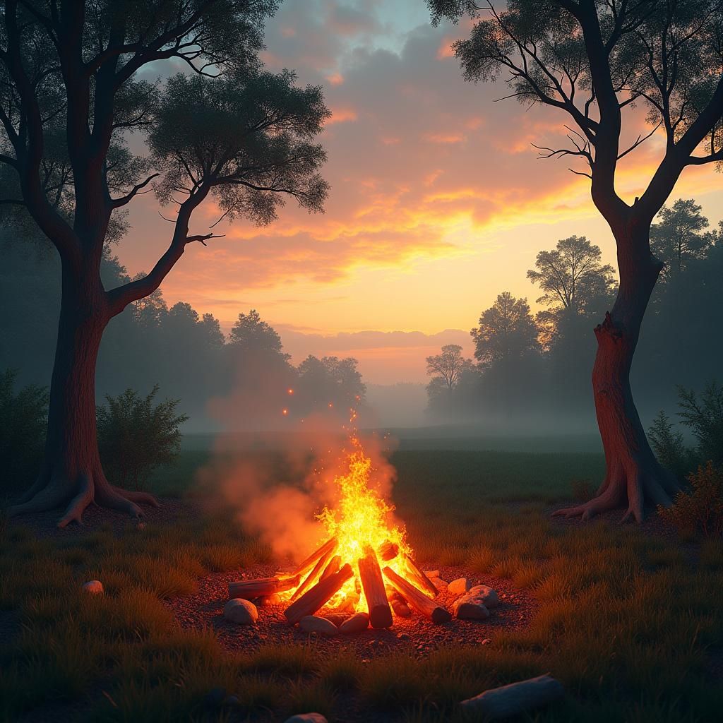 Campfire in Meadow, Fantasy Landscape in Unreal Engine