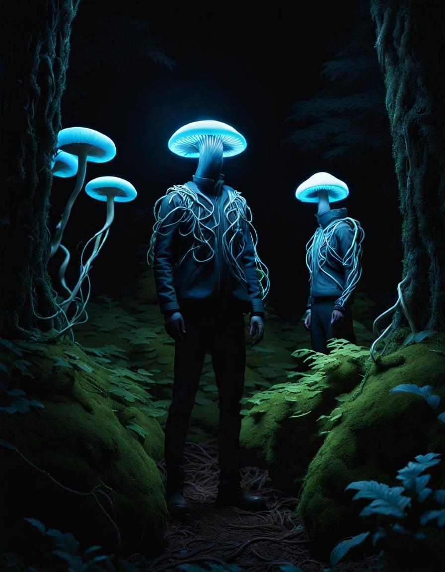 Bioluminescent Fungus Man Portrait in Dark Fantasy Style