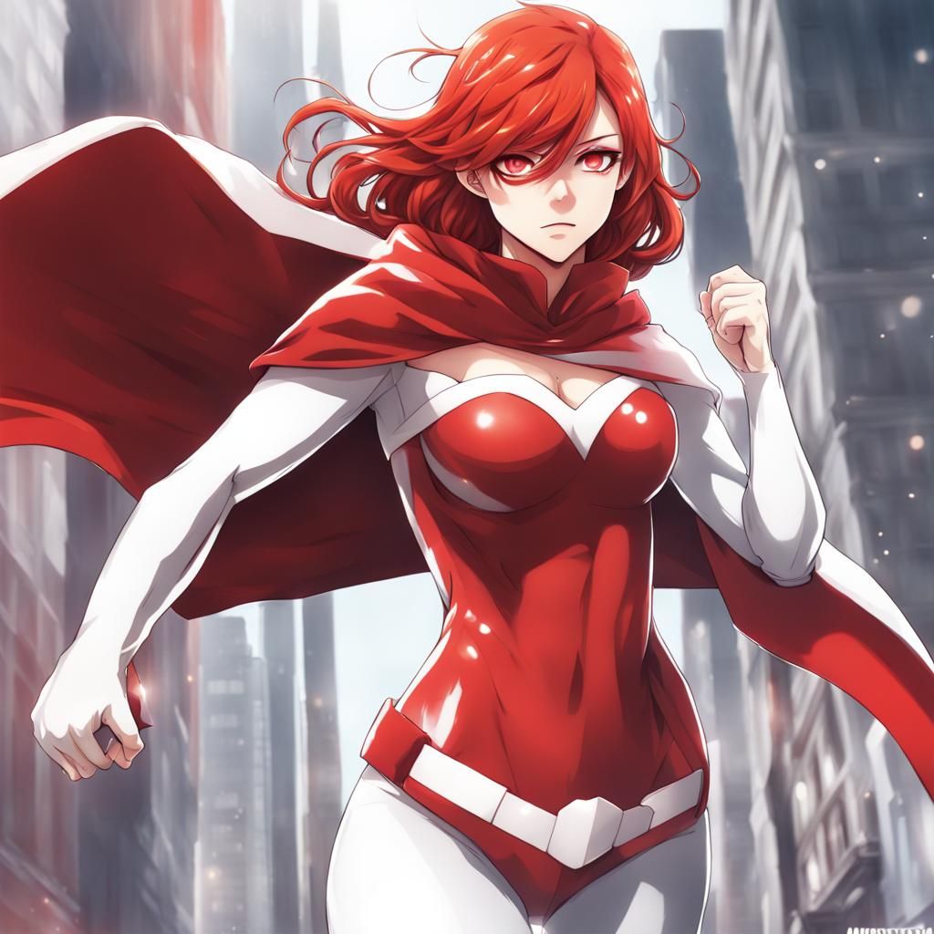 Anime Superheroine with Red Hair and Mask