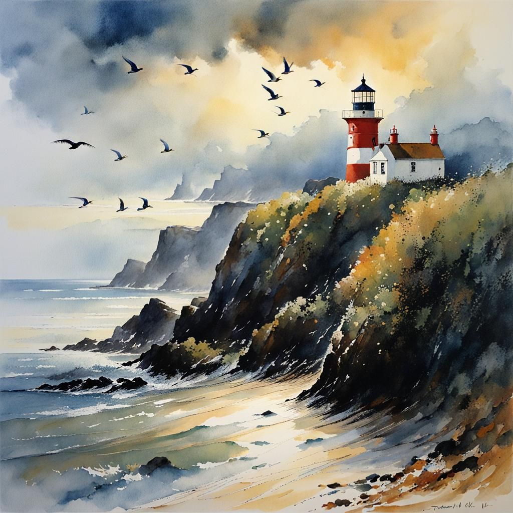 Swallows Nest at Lighthouse in Dramatic Evening Light