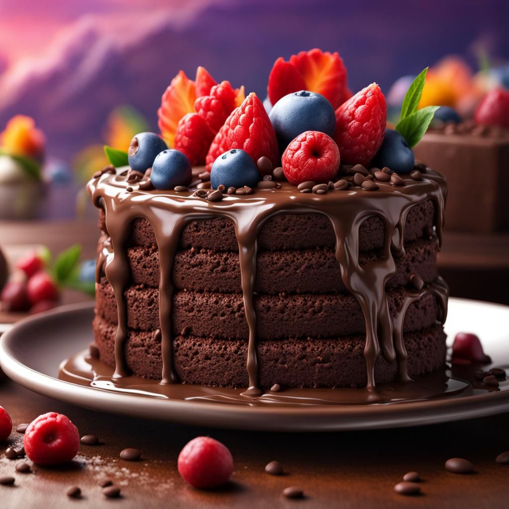 Hyperrealistic Mount Himalaya Chocolate Cake Splash Art