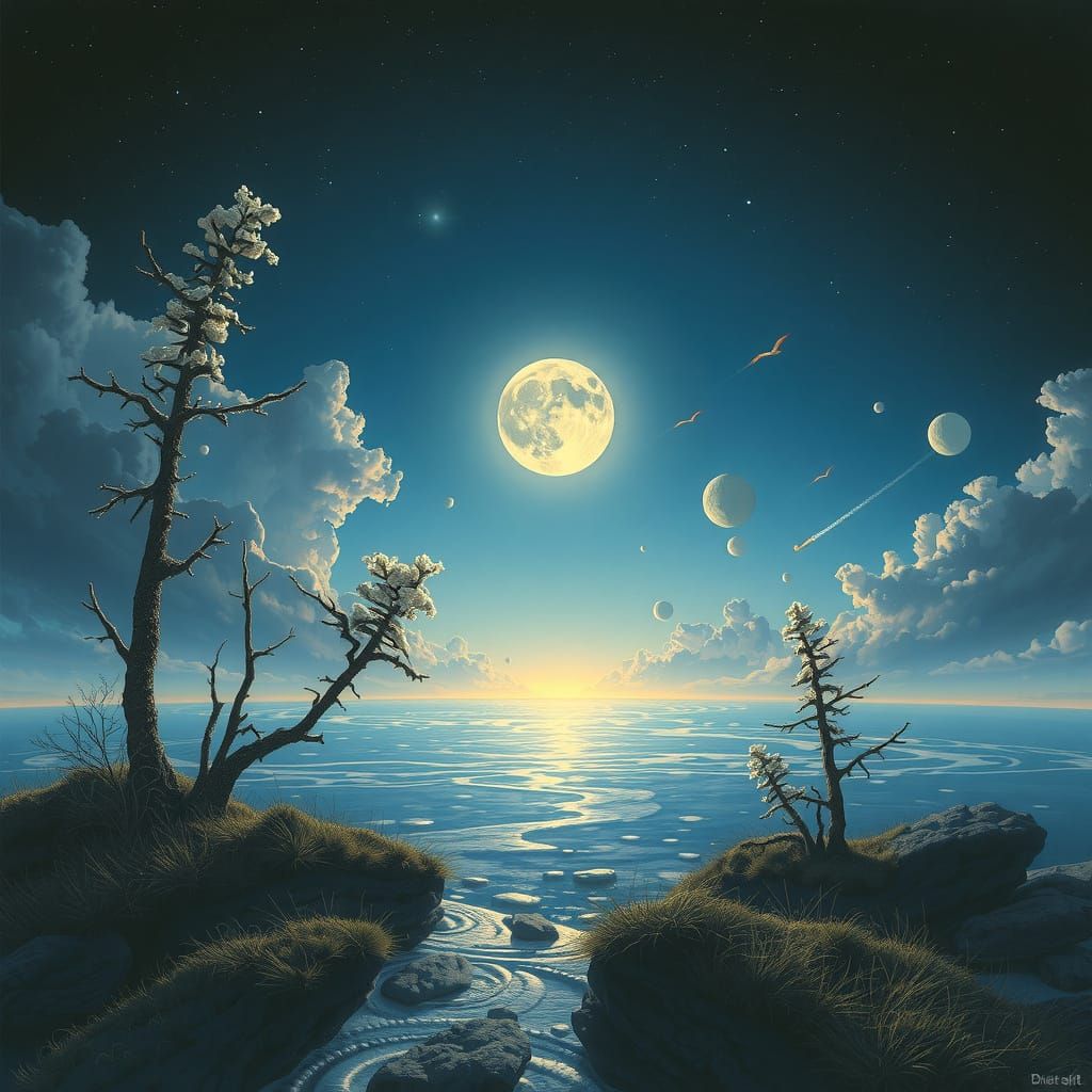 Moonlit Surreal Art with Dynamic Lighting