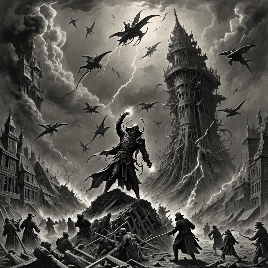 Horrific Razor Tornadoes in Doré Style