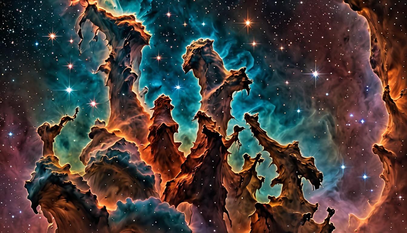 Eagle Nebula's Radiant Pillars of Creation in Space