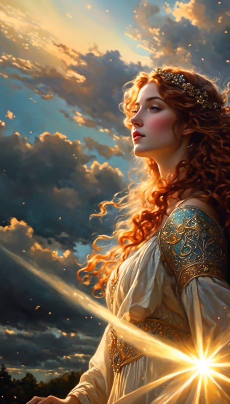 Girl with Sunbeams in Detailed Digital Illustration