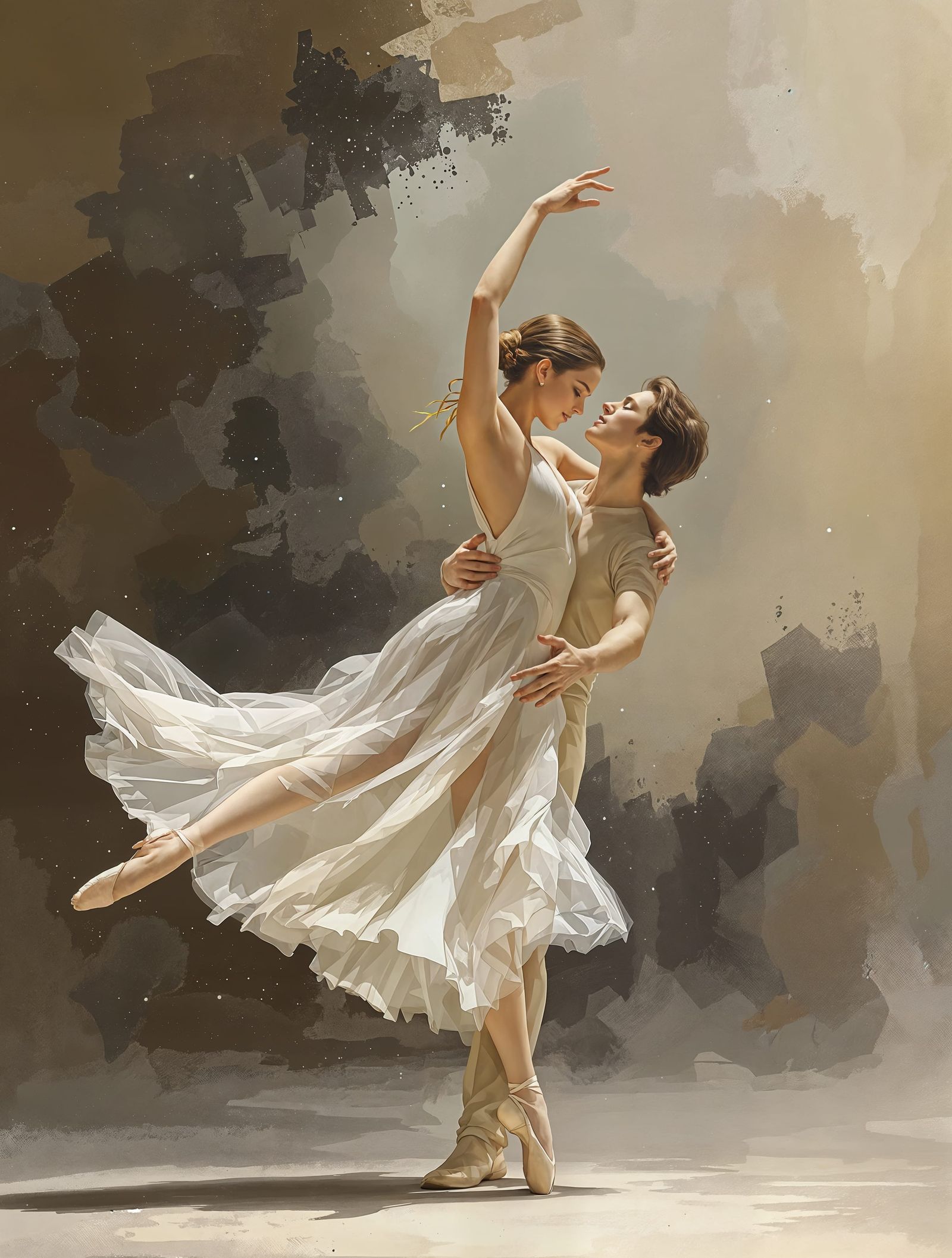 Romantic Ballet Duet in Soft Pastel Colors