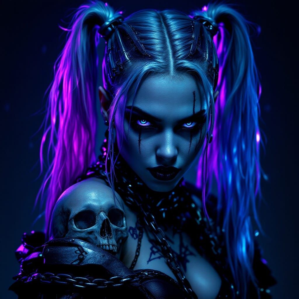 Cyberpunk Goddess: A Dark, Gothic Portrait of Harley Quinn