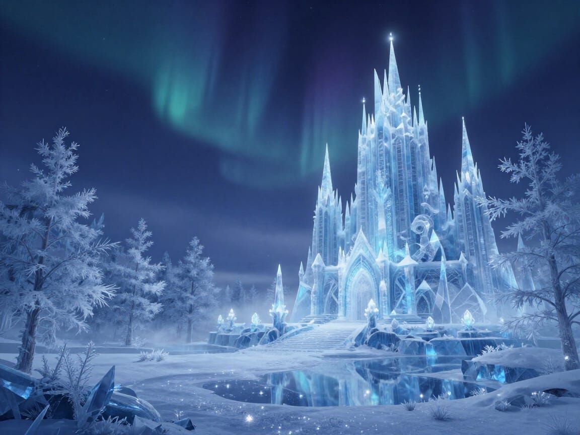 Eternal Winter Realm of Ice Castles in Midnight Blues