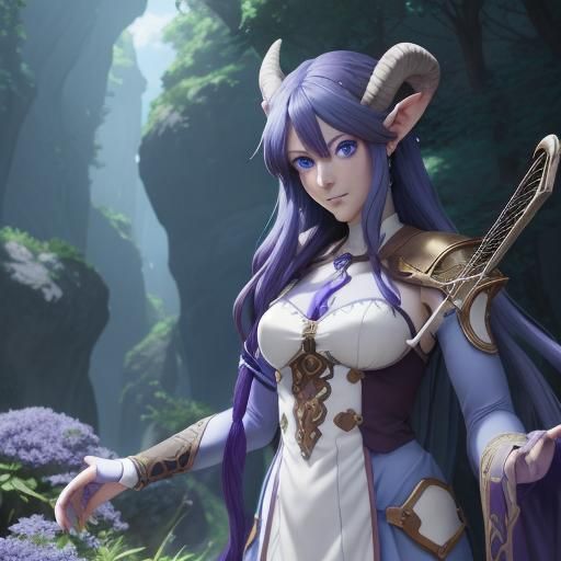 Female Satyr Bard in Anime Key Visual Style