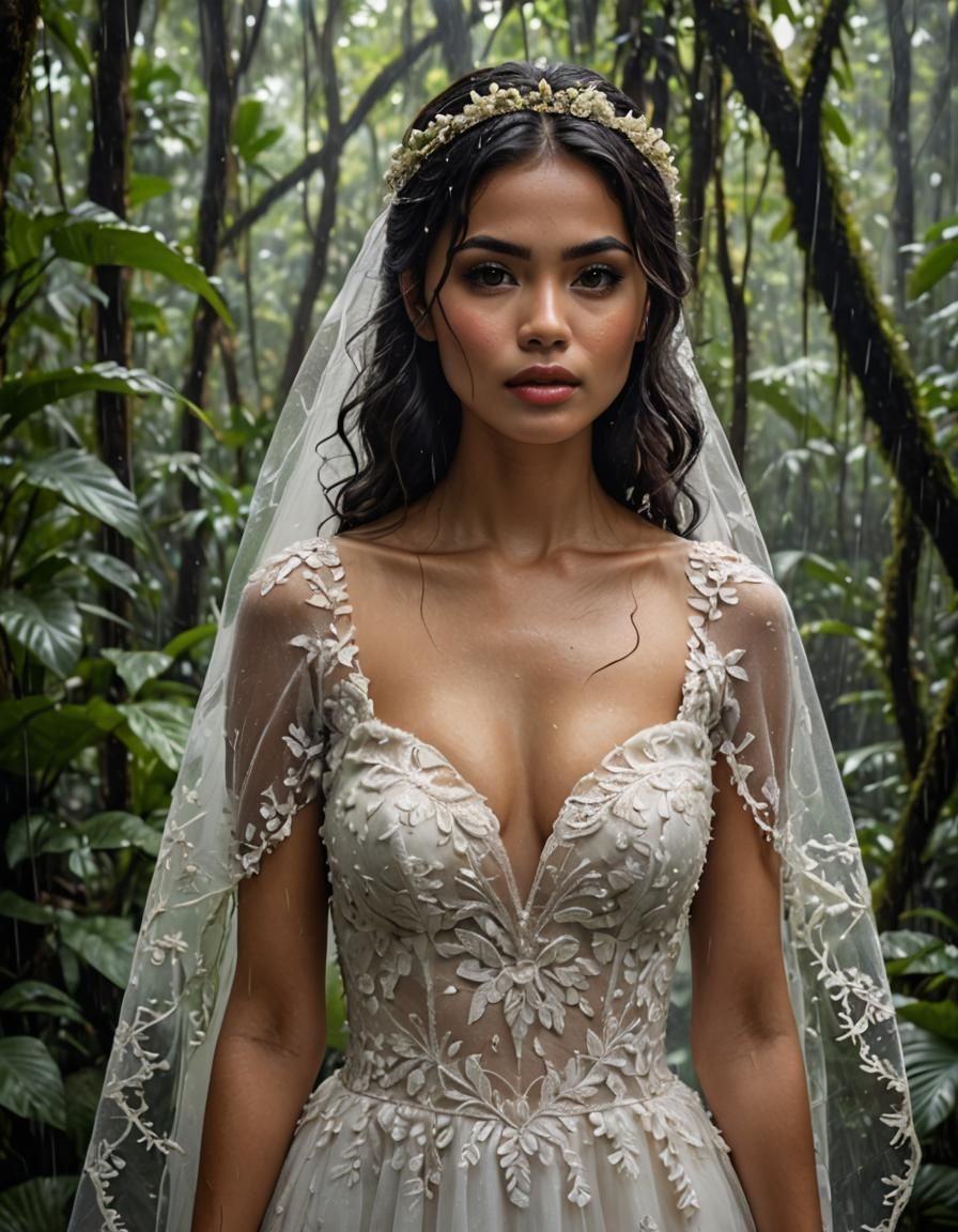 Indonesian Bride in Misty Tropical Forest