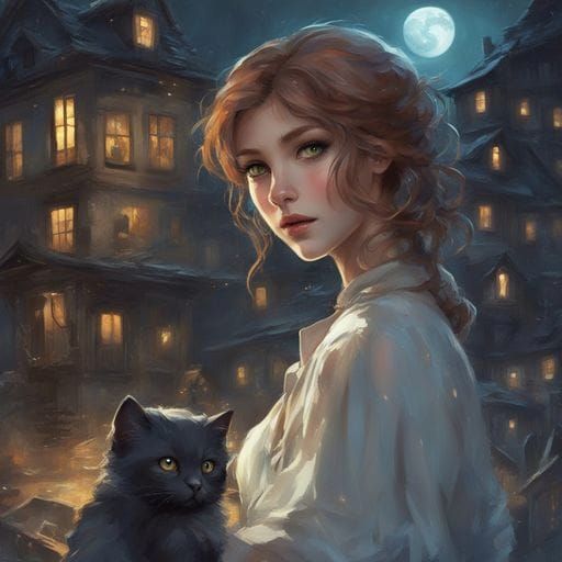 Beautiful Cat-Girl Masterpiece Under Creepy Moon