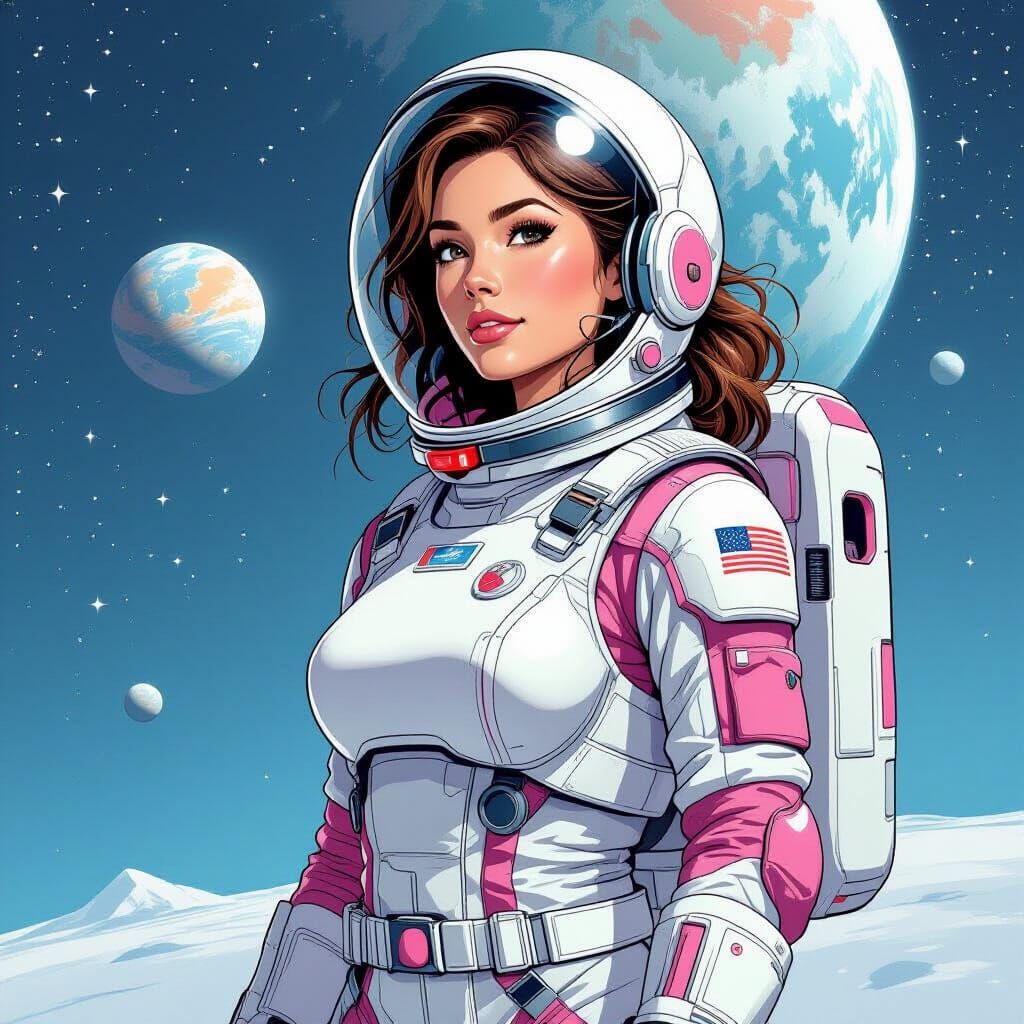 Astronaut in Space Suit in Comic Book Style