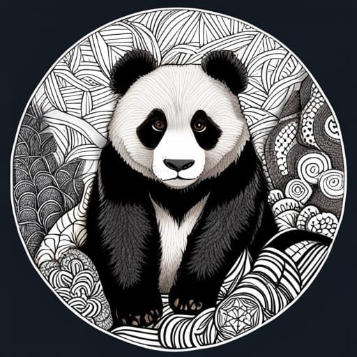 Panda Zentangle Image in Black and White