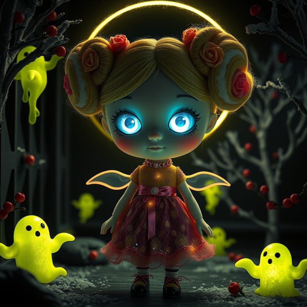 Chibi Doll in Haunted Mansion, Digital Art