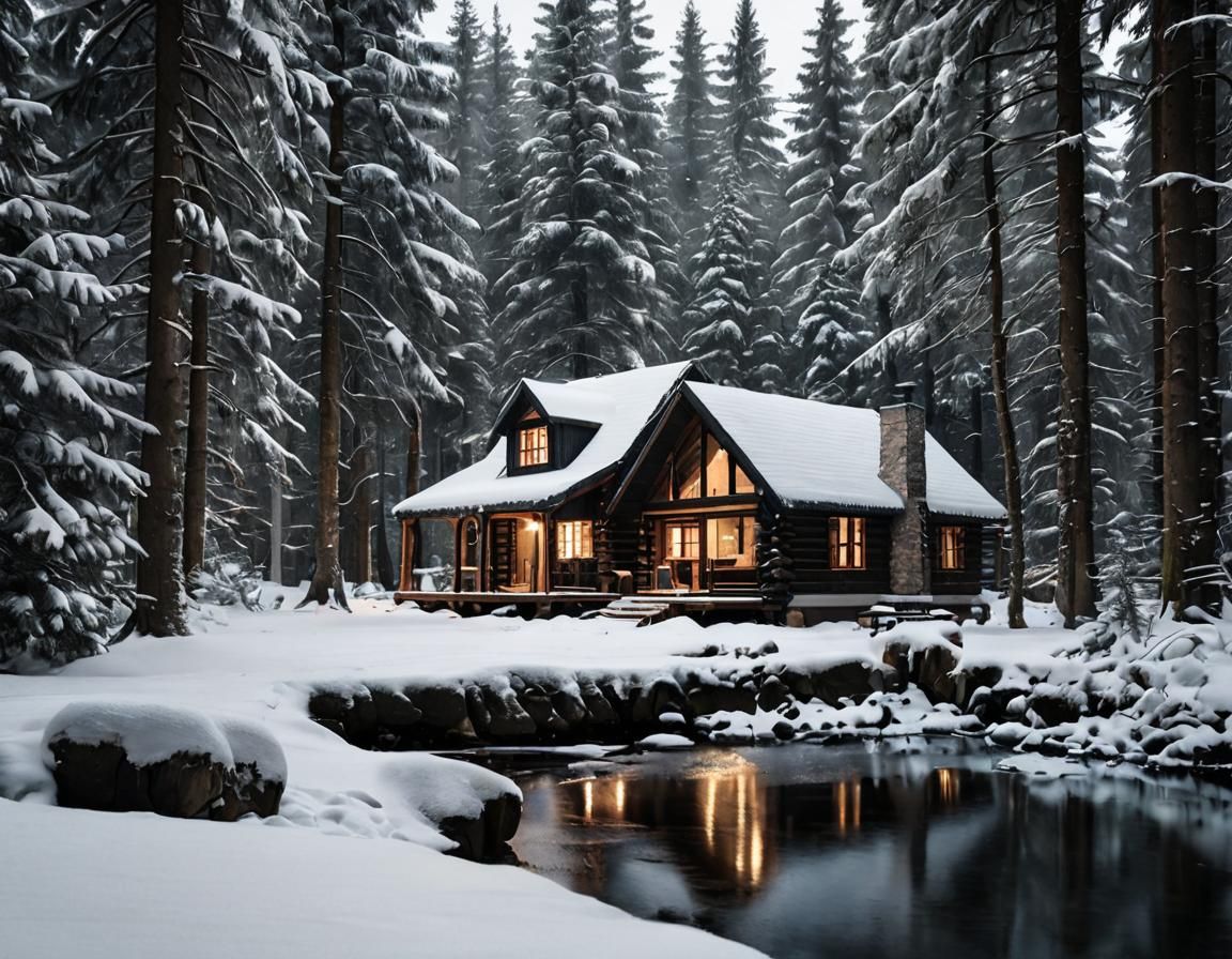 Snowy Forest Cabin Retreat