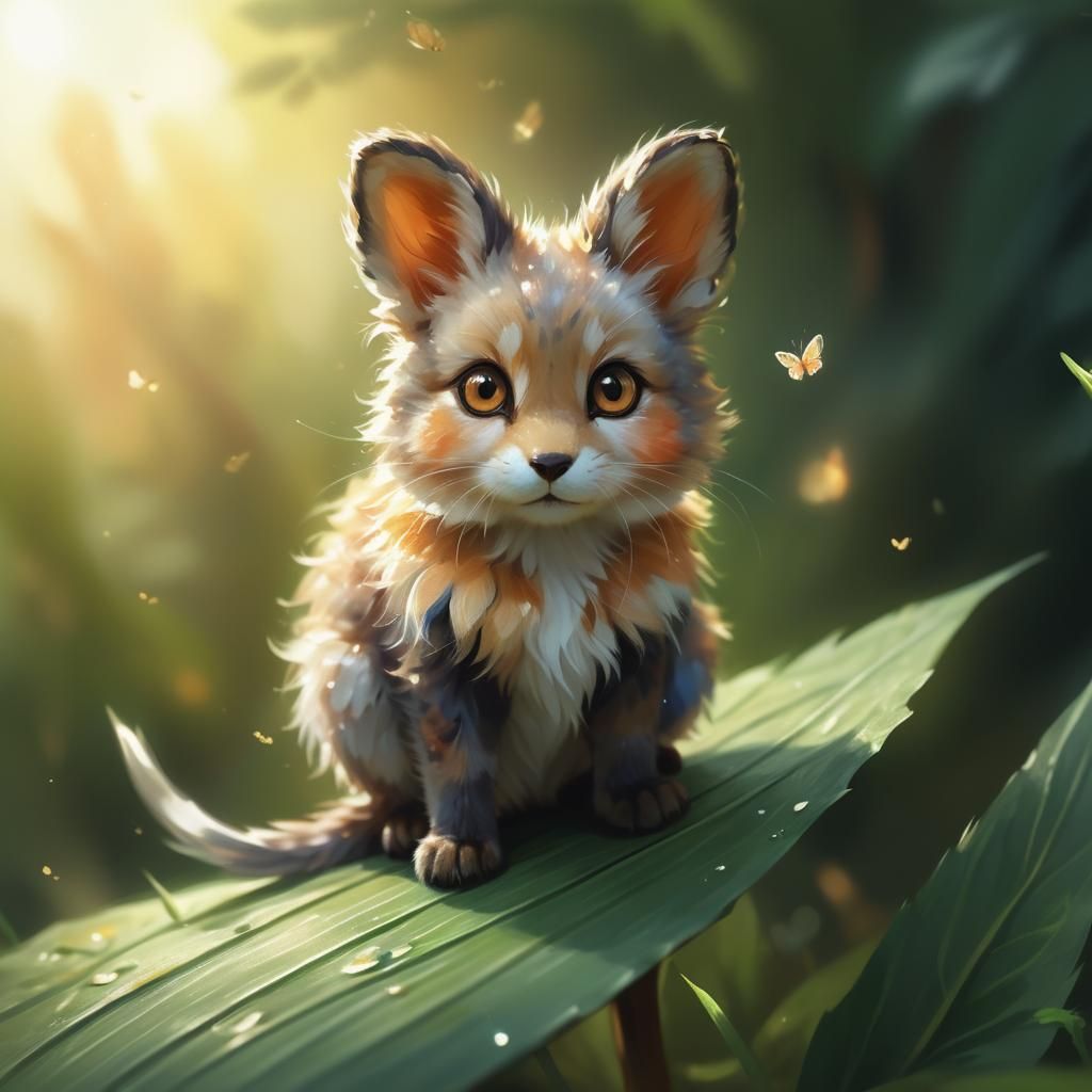 Fluffy Rabbit-Kitten with Butterfly Wings as Digital Art