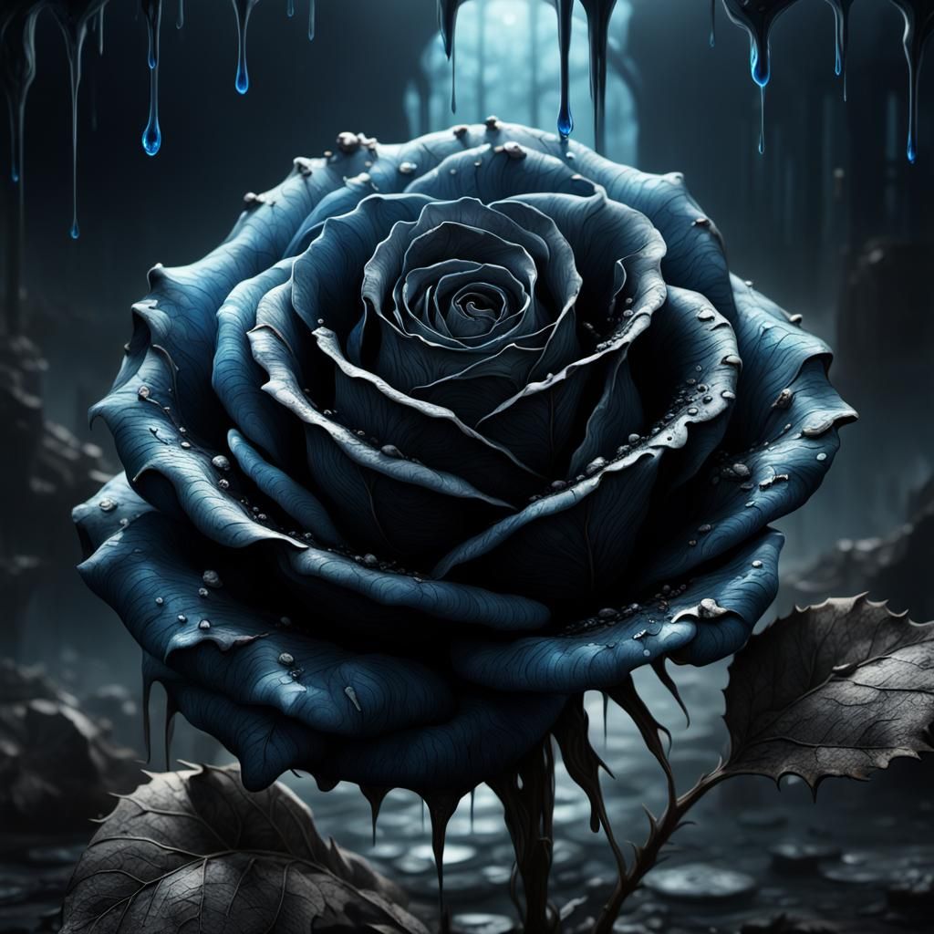 Ominous Black Rose with Eyeball in Art Nouveau Style