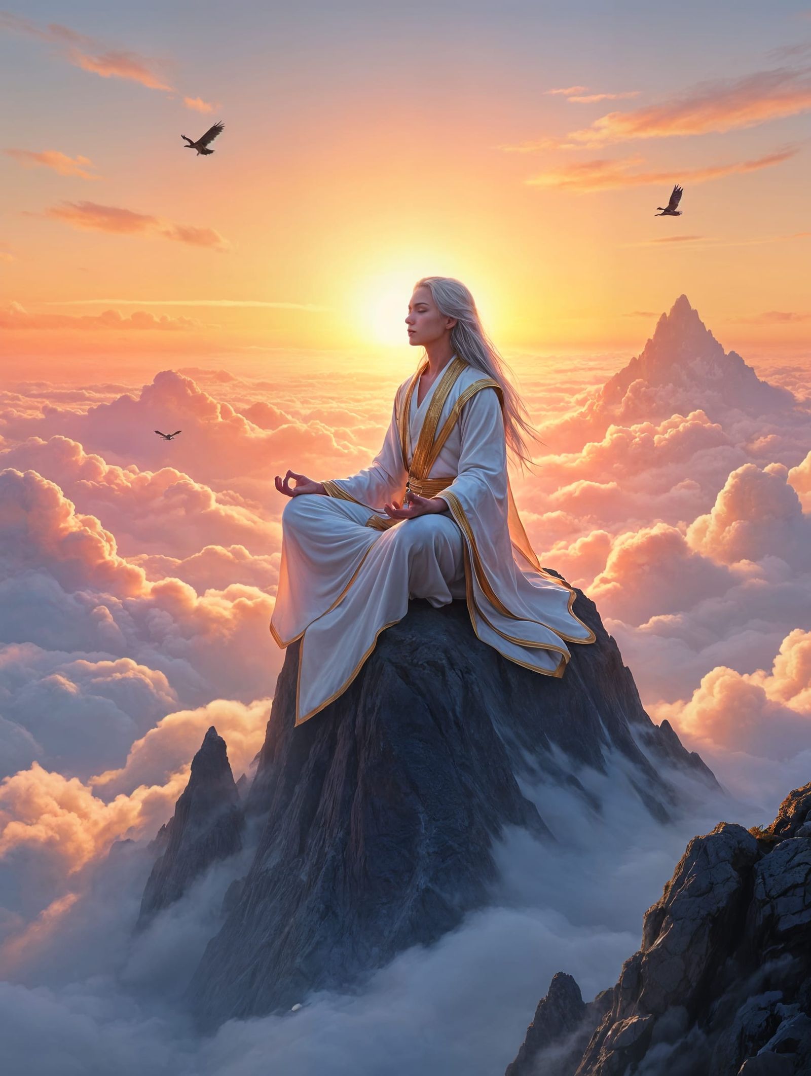 Majestic Sunrise Mountain Spirit in Painterly Digital Art