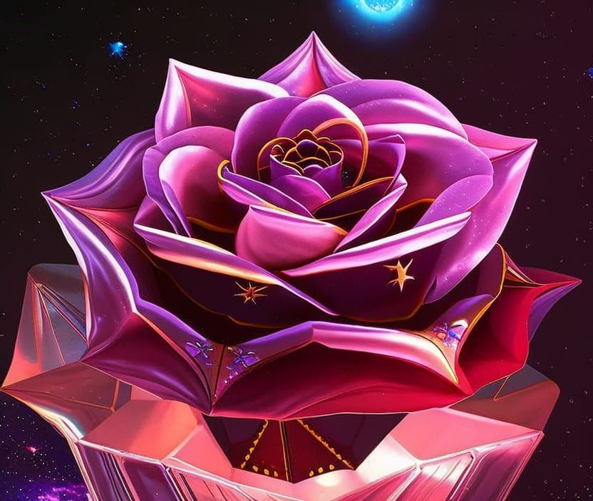 Crystal Rose Floating in Universe: Dark Fantasy Art