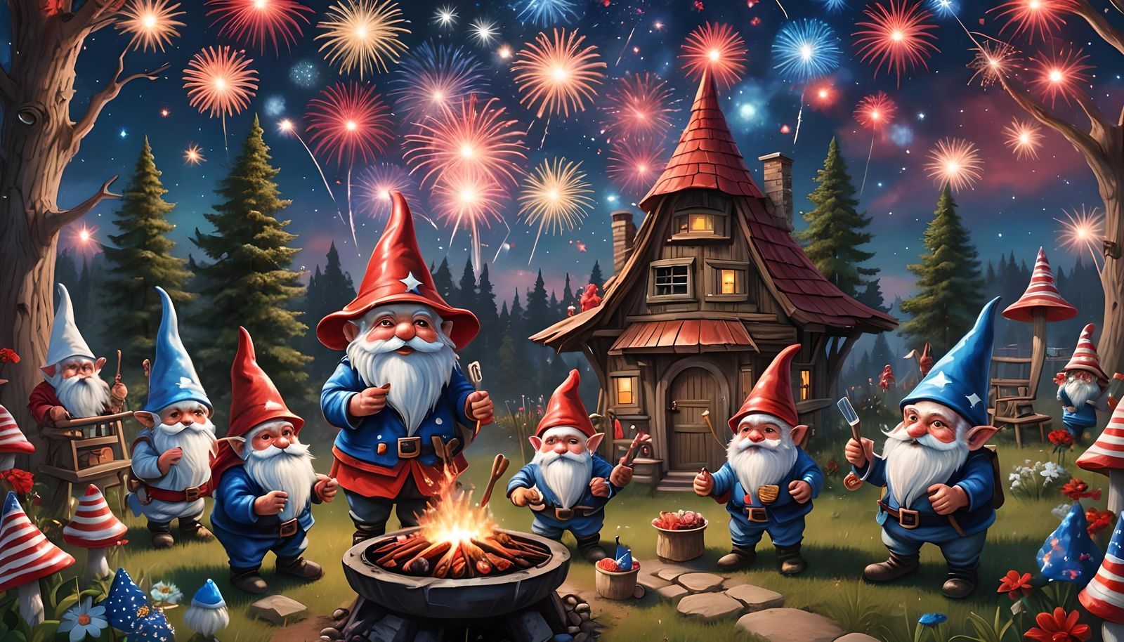 Gnomes Celebrate July 4th with Fireworks