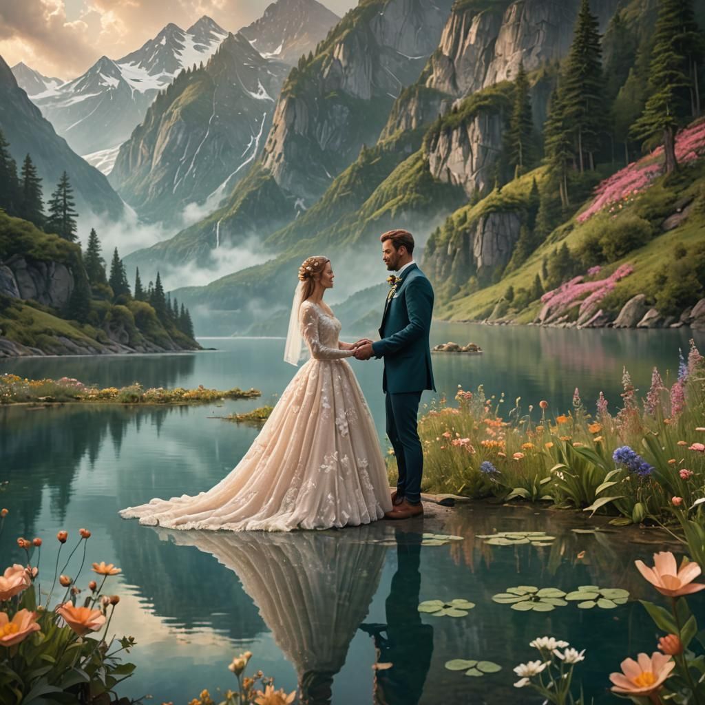 Mountain Lake Wedding in a Matte Painting