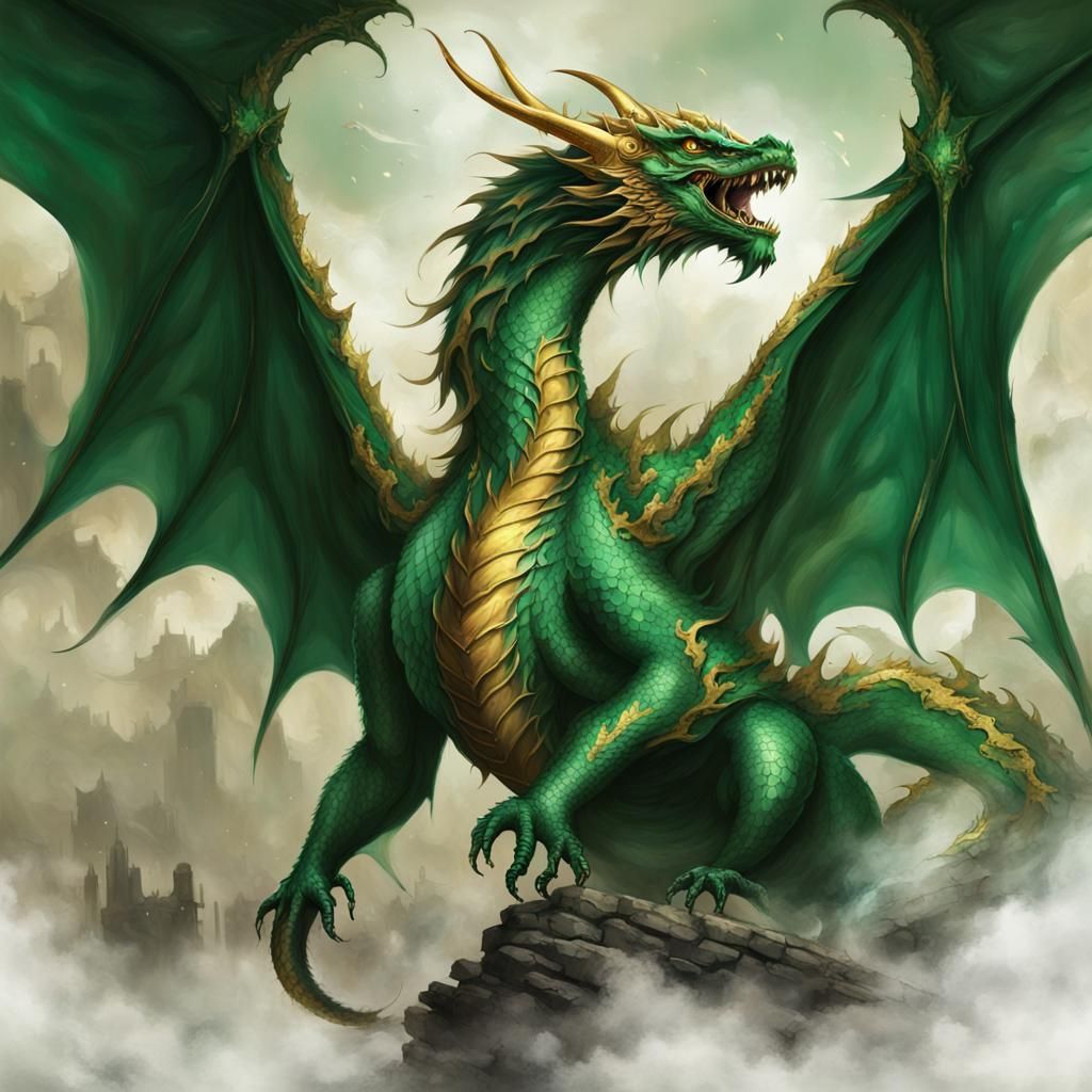Emerald Dragon Emerges from Battlefield Smoke