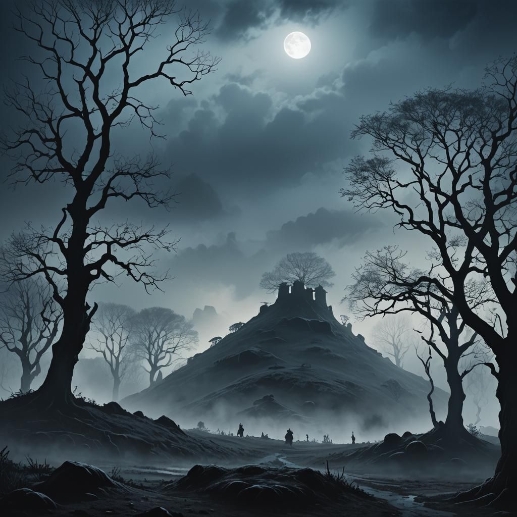Misty Barrow Mounds in Dark Fantasy Style