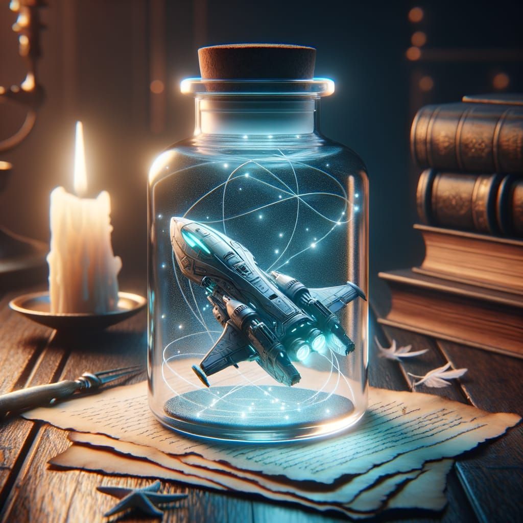 Futuristic Spaceship Encased in Glass Bottle