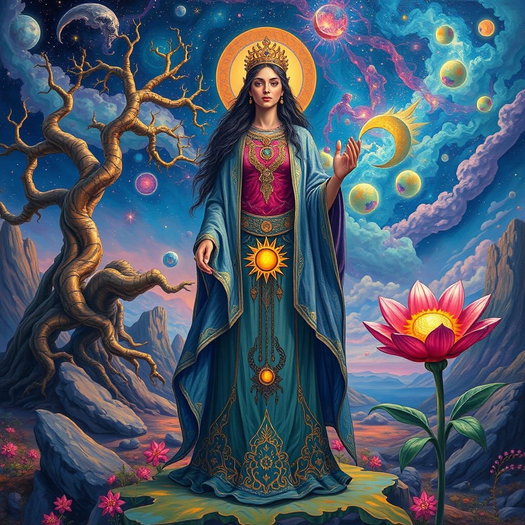 Majestic Female Figure in Surreal Neo-Impressionist Landscap...