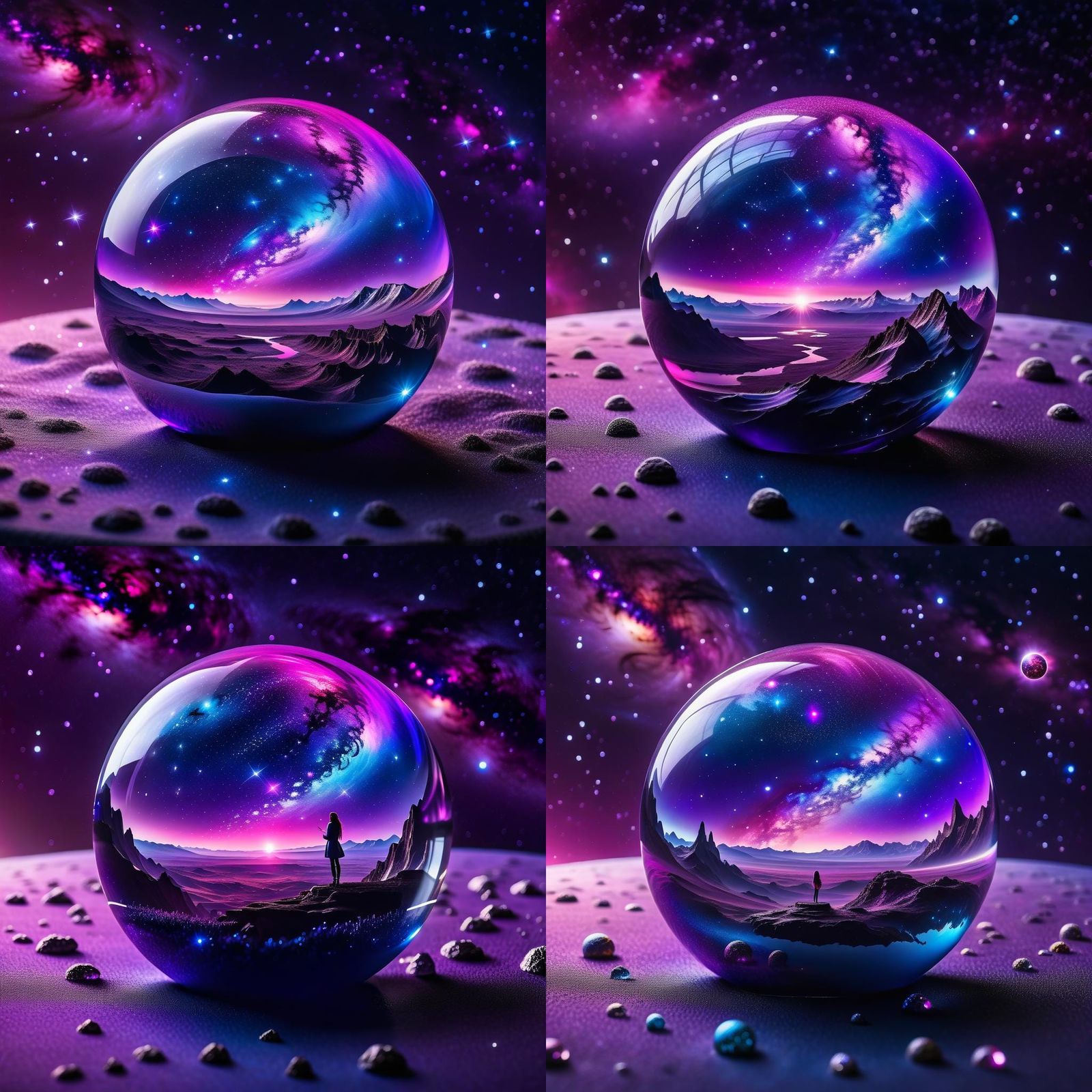 Girl Gazing at a Galaxy in Crystal Ball