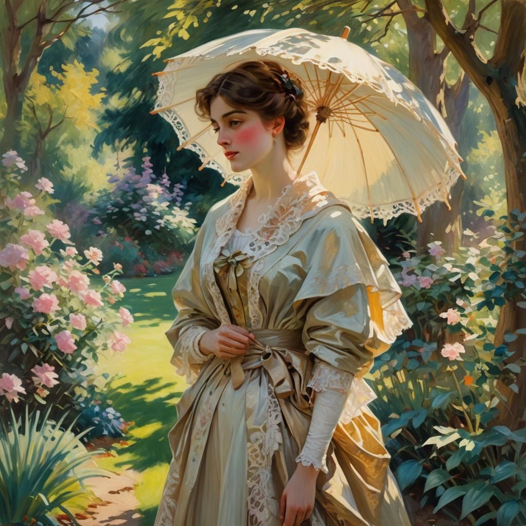 Sunlit Garden Portrait in Impressionist Style