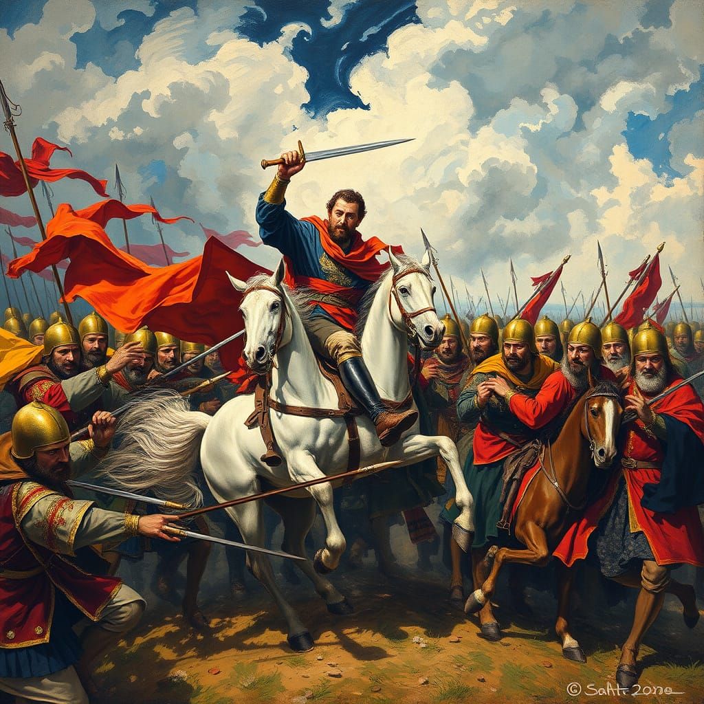 Albanian Hero Skenderbeu Charges into Battle