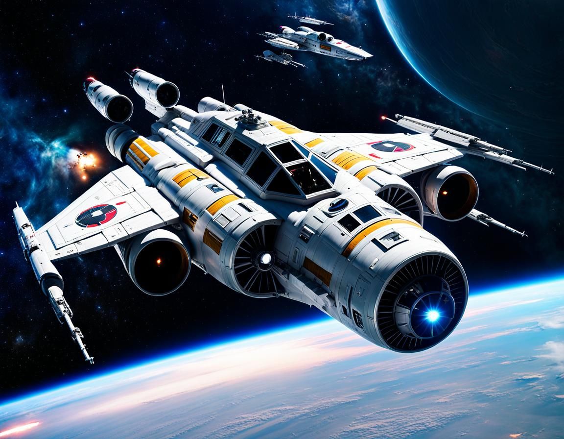 Sleek Starfighter in Space Opera Scene