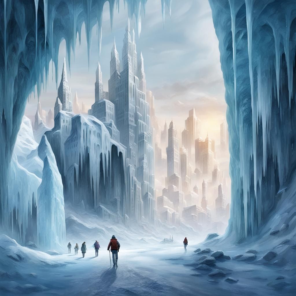 Futuristic City in a Frozen Ice Cavern
