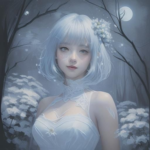 Latina Woman in Moonlit Oil Painting with Palette Knife