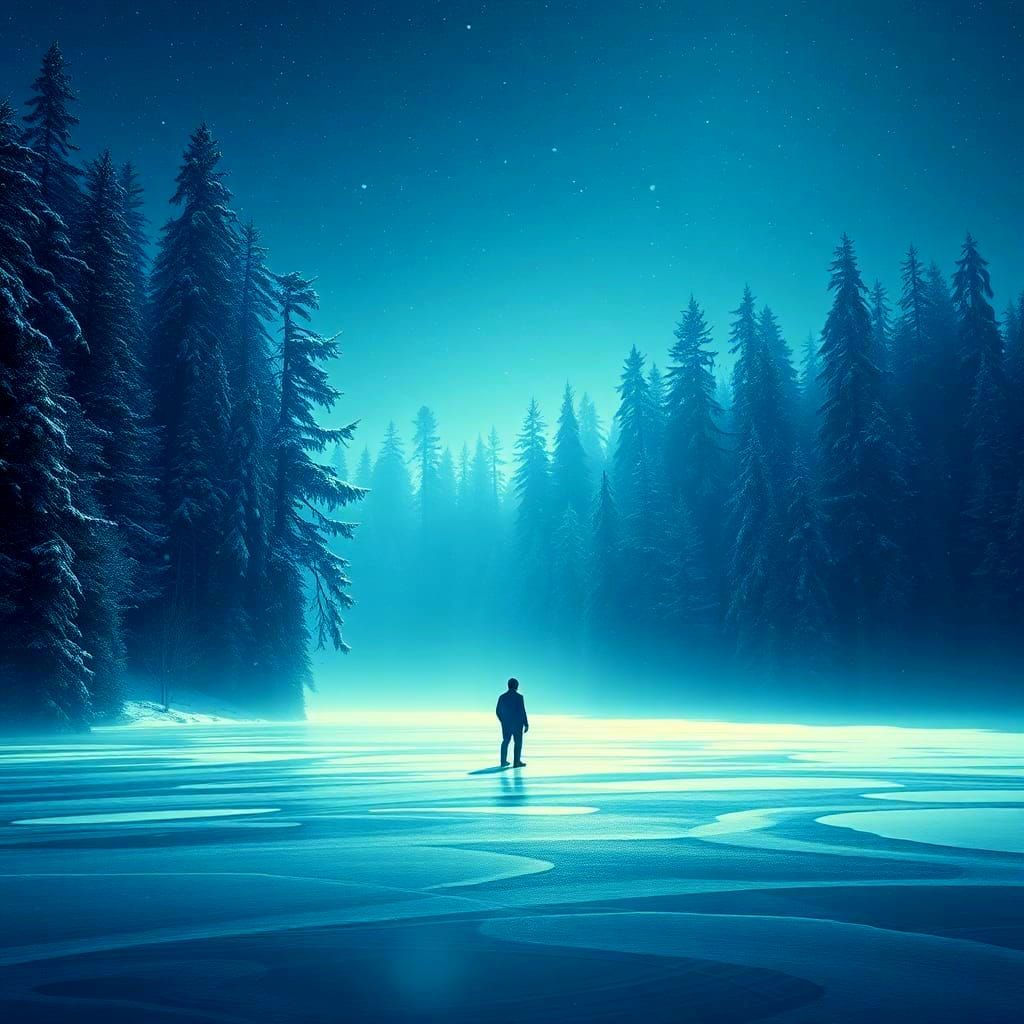 Ethereal Starlight Illuminates Winter Forest Landscape in Cy...