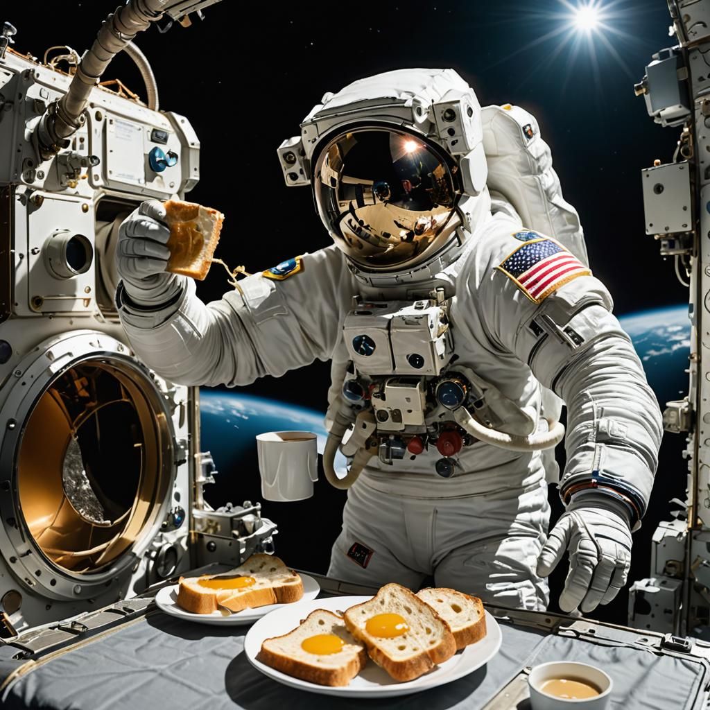Astronaut Toasting Bread During Spacewalk