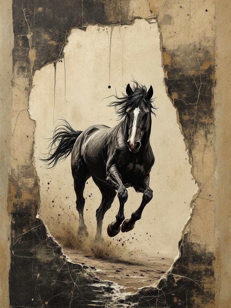 Horse Running Free: Wabi-Sabi Impasto Painting