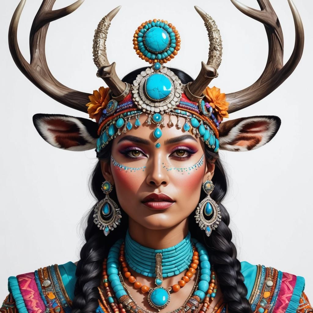Woman with Antlers: A Hyperrealistic Futuristic Portrait