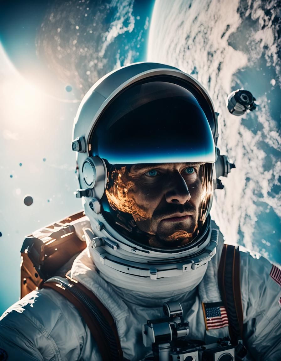 An astronaut floating through space