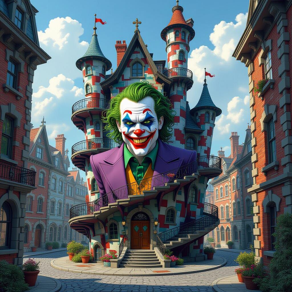 Joker's Chaotic Architectural Masterpiece with Twisted Tower...