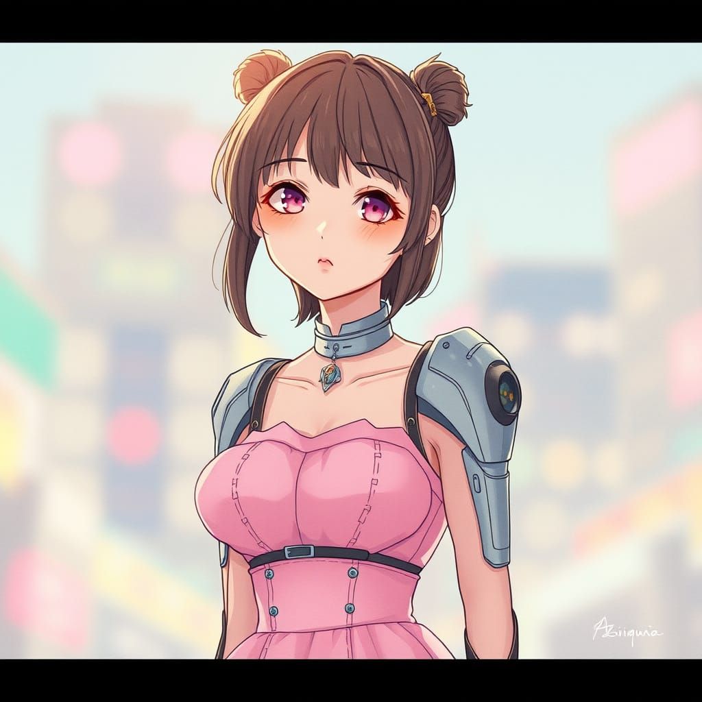 Alita in Pastel Pink Dress, Manga Style