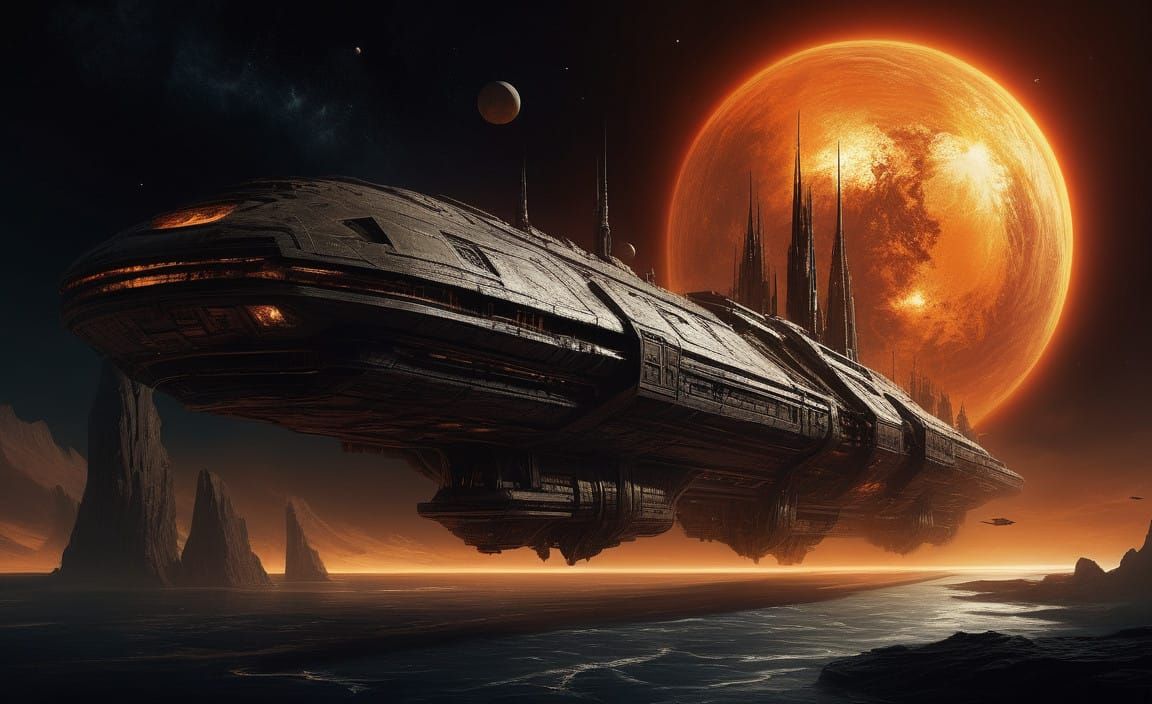 Gothic Void Ship in Desolate Deep Space