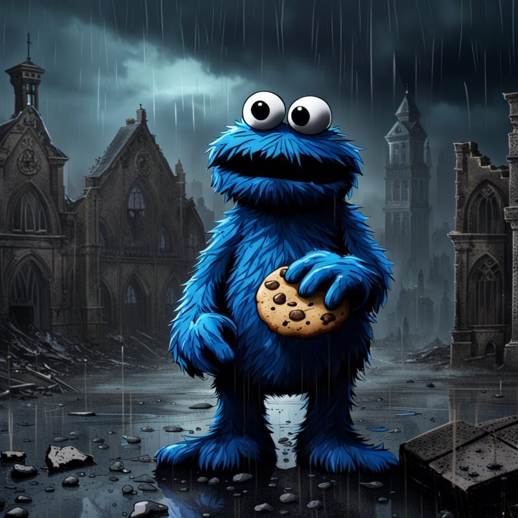 High Gothic Cookie Monster in Ruined City