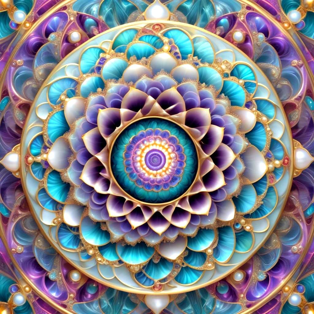 Geometric Fractal Mandala in Gold and Purple