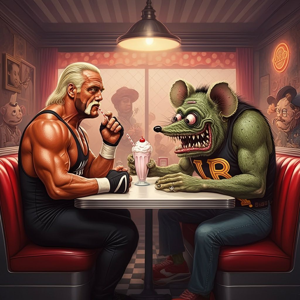Hulk Hogan and Rat Fink in Pop Art Diner