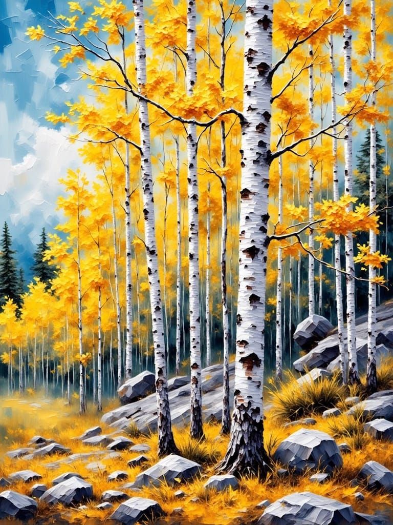 Autumn Aspen Forest Impasto Oil Painting