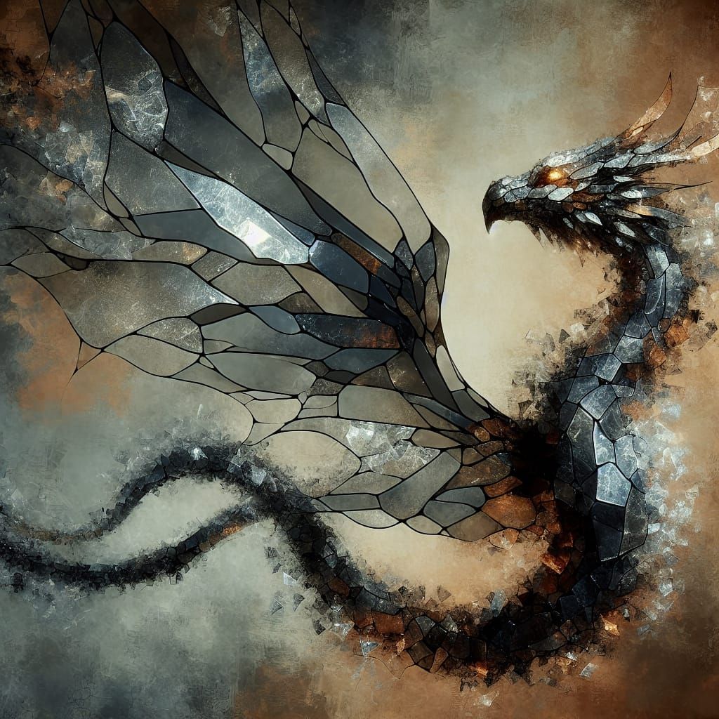 Obsidian Dragon with Translucent Wings, Digital Painting