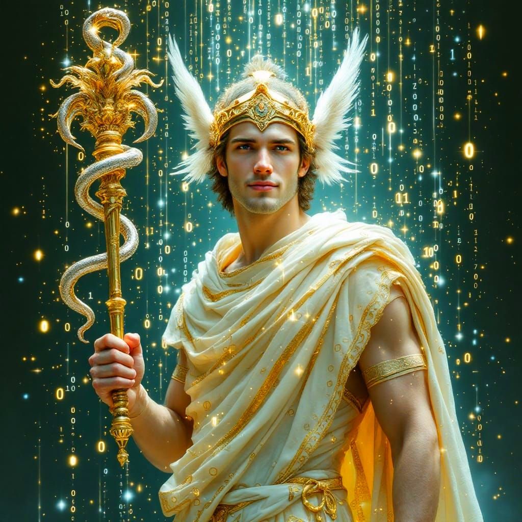 Hermes, God of Messages in Cyberpunk Style