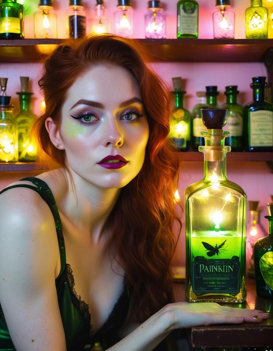 Ethereal Auburn Haired Girl with Green Fairy